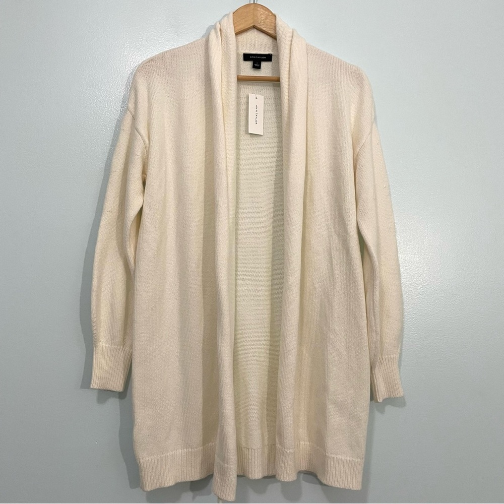 Ann Taylor Cream White Wool Camel Blend Open Front Cardigan S